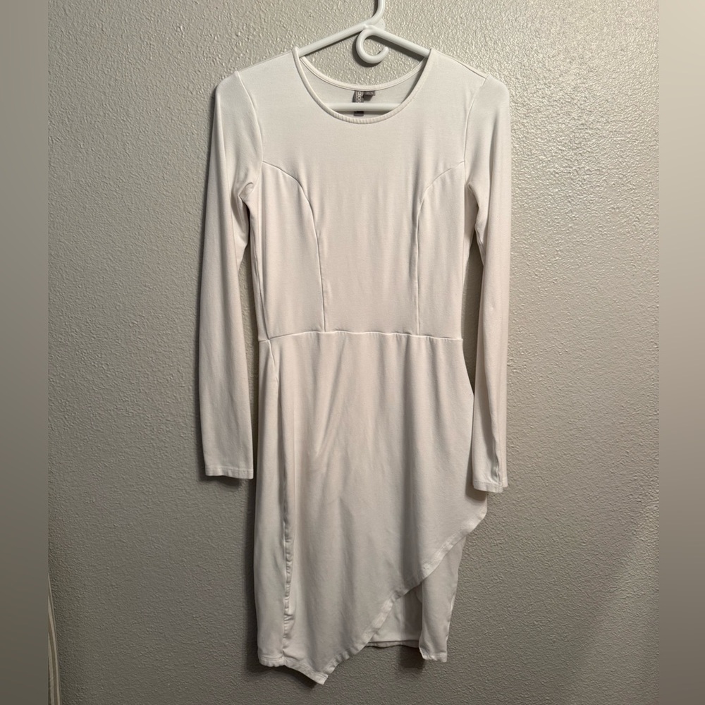ASOS White Long-Sleeve Asymmetric Hem Dress